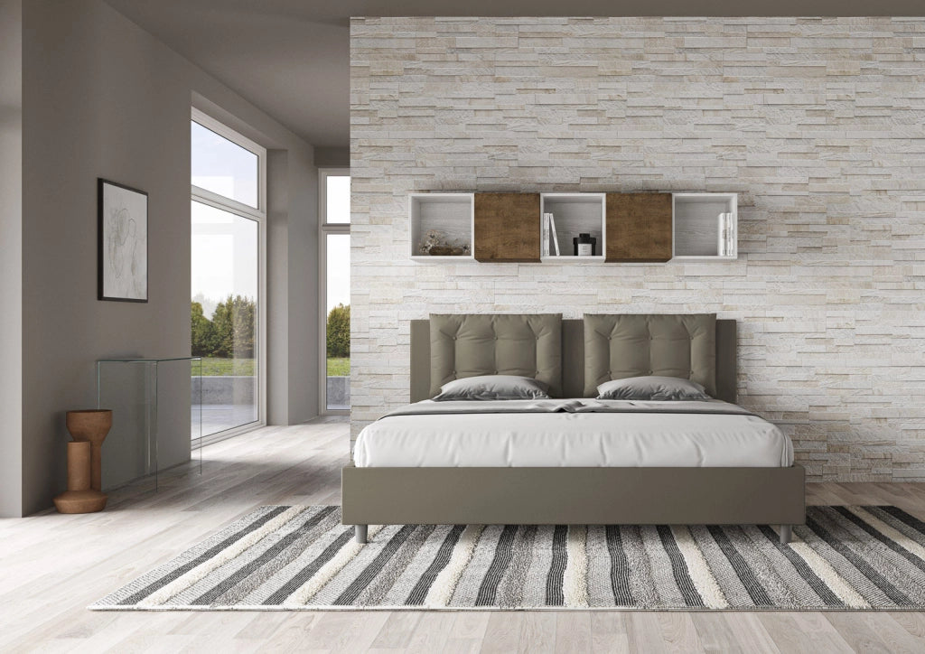 BS COM Letto matrimoniale king size contenitore imbottito 200x200 similpelle cappuccino