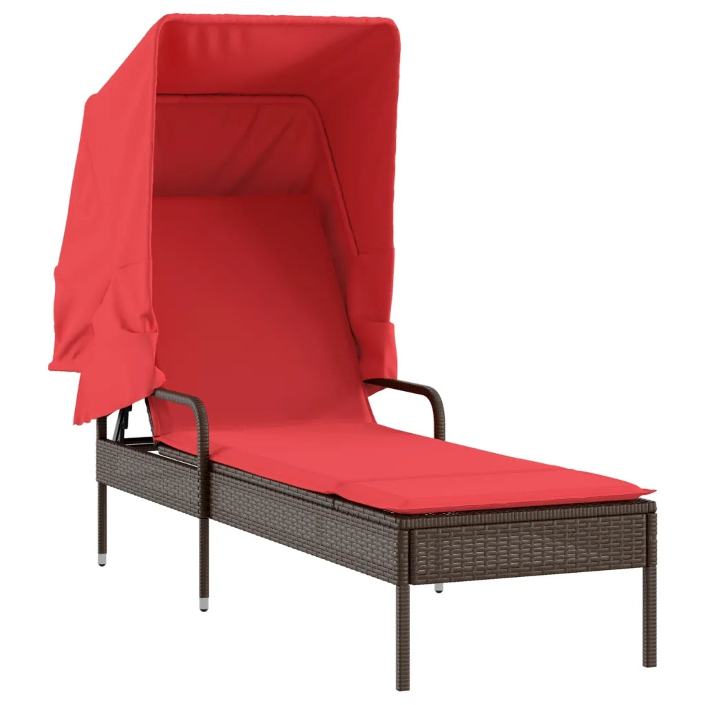 Lettino prendisole con baldacchino in Polyrattan Marrone 368194