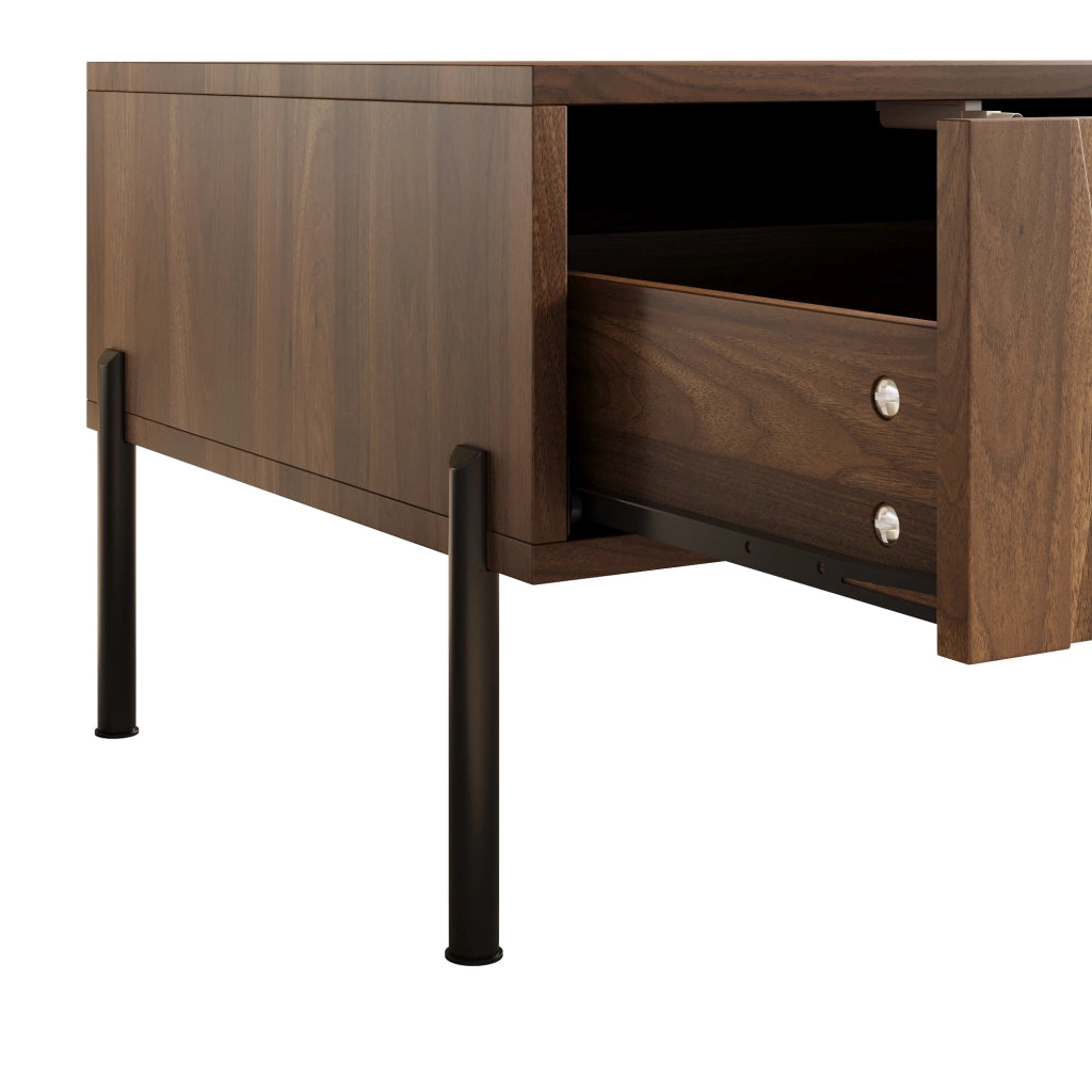Tavolino da caffè con 2 cassetti e piano aperto per salotto, stile retrò, in MDF e truciolare, naturale, 105 × 55 × 41 cm