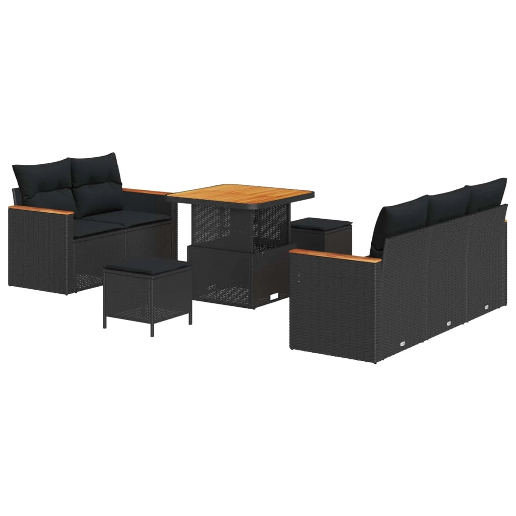 Set Divano da Giardino con cuscino 10 pcs Nero polyrattan