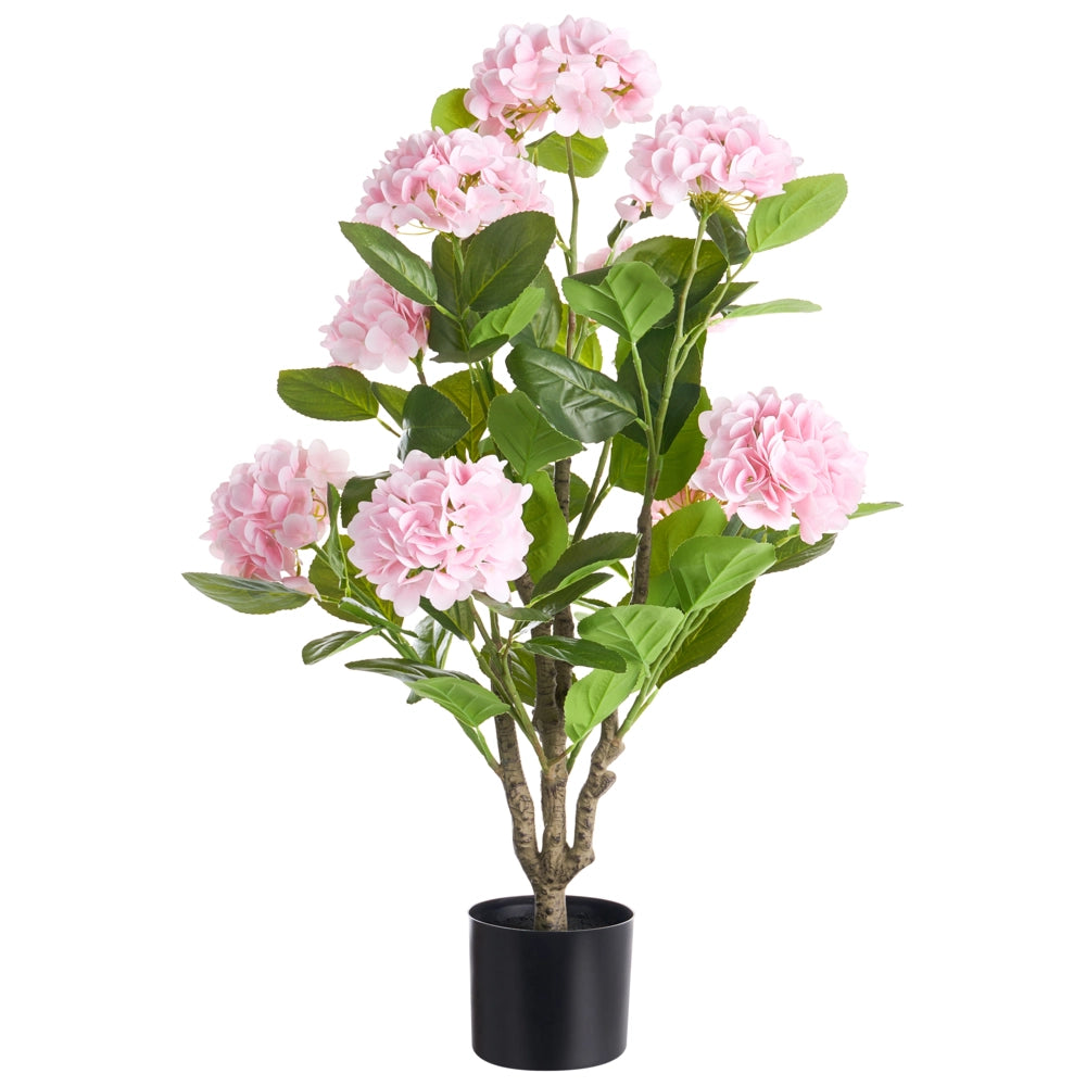 Pianta in vaso artificiale in materiale sintetico rosa 90 cm, con fiori, accessorio decorativo per interni, realizzata a mano