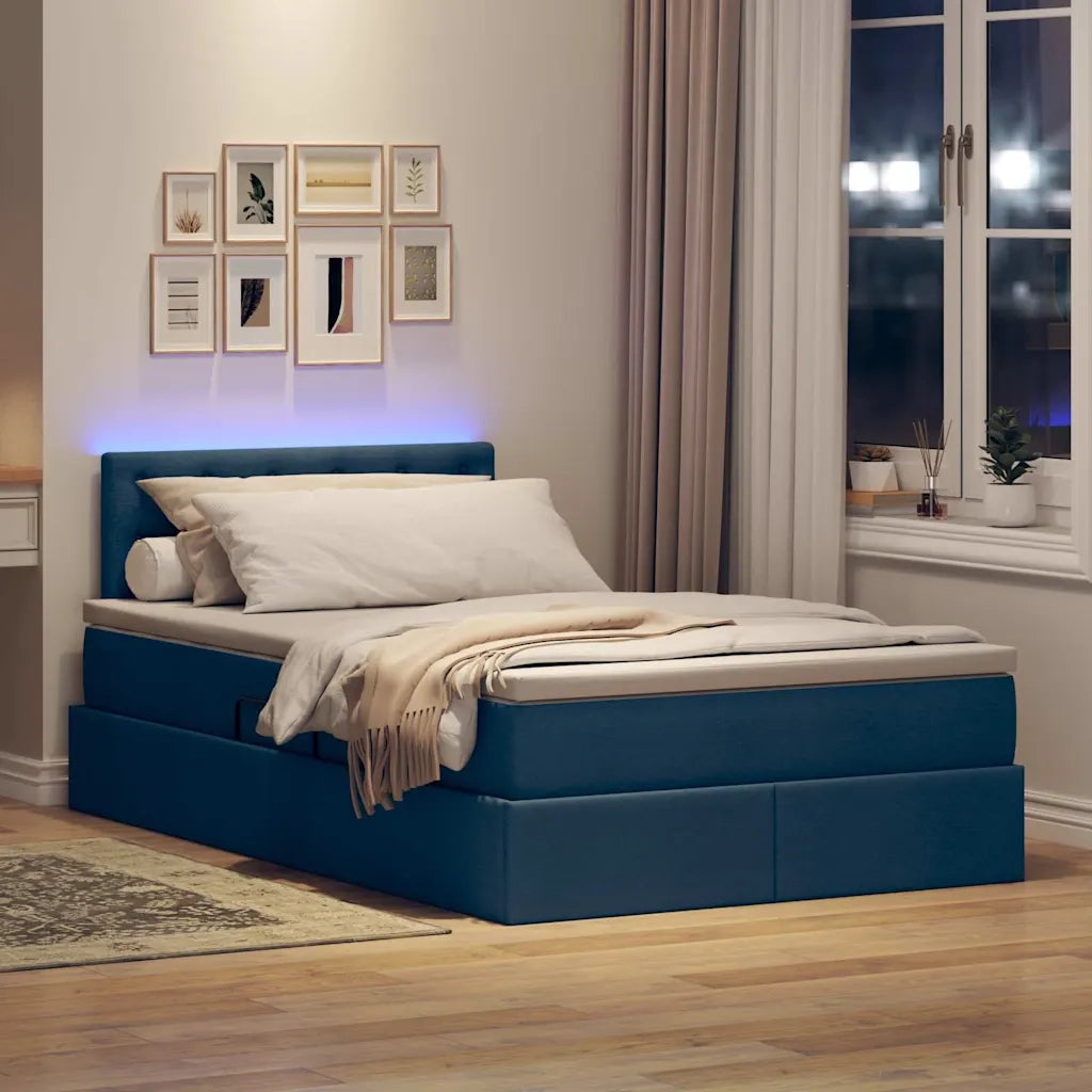 Letto con contenitore e LED con led Blu 120 x 200 cm Tessuto