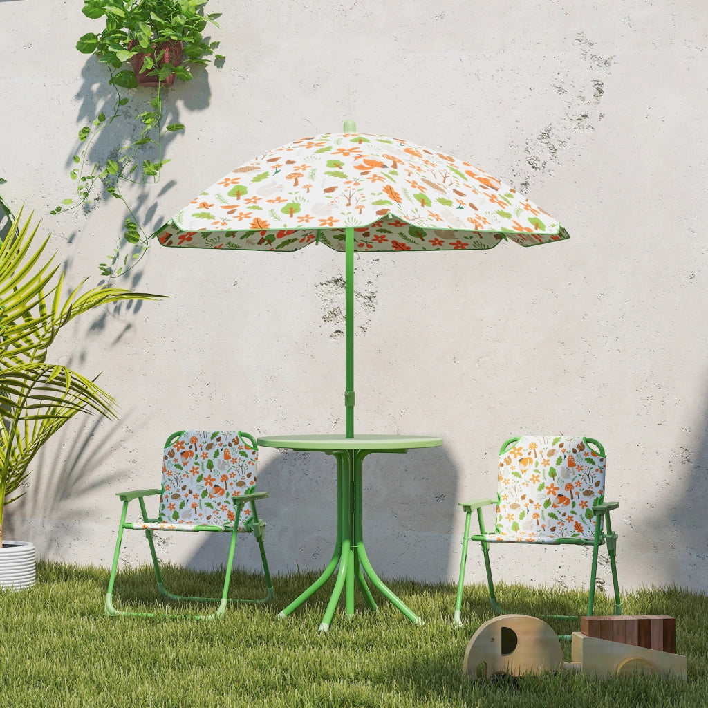 Set giardino bambini 4 pezzi elefante giraffa ¨C Xylo ¨C tavolo sedie pieghevoli parasol ?100cm