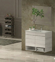 Mobile Bagno NEBARI Già Montato 2 portas, lavabo e specchio Bianco nordico 80x40 cm