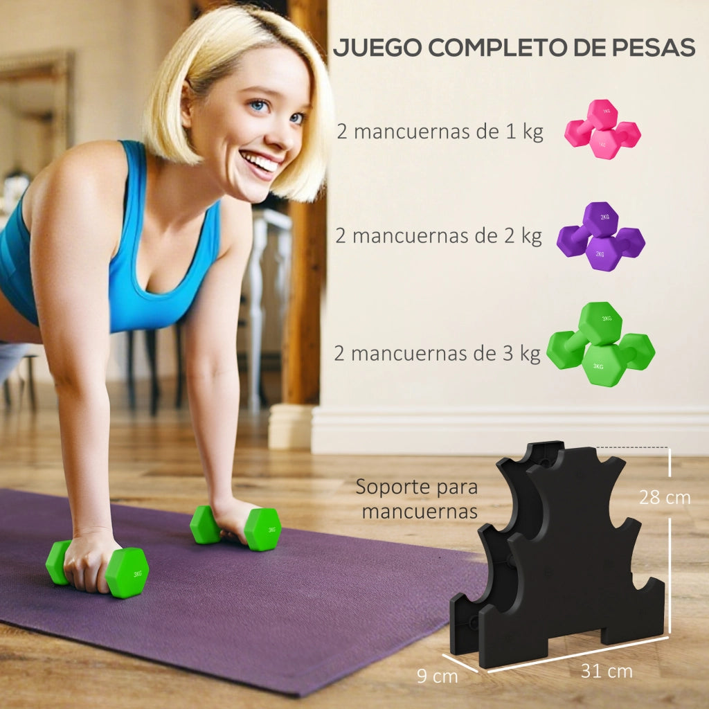 Set di manubri esagonali con supporto ¨C zephmum ¨C 1kg 2kg 3kg multicolor