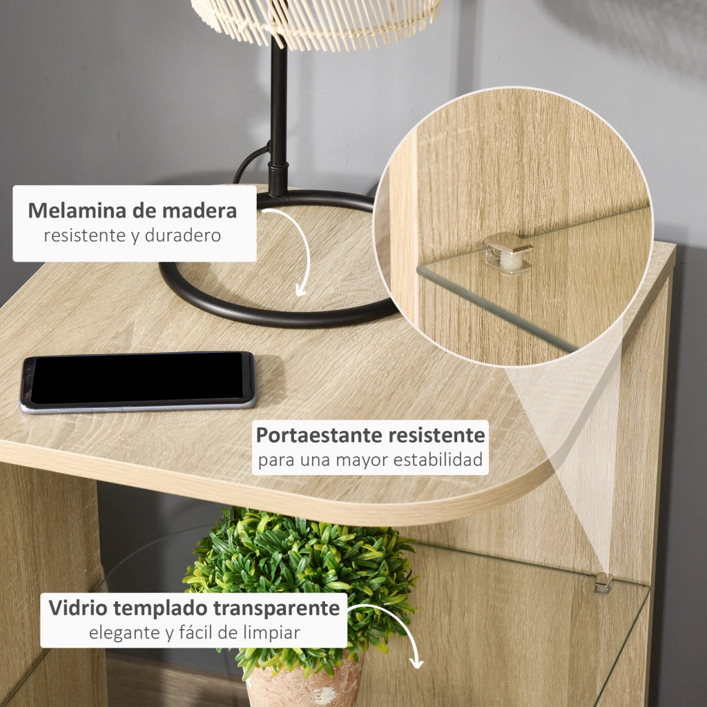 Tavolino da salotto moderno con ripiano in vetro ¨C Minimal ¨C 40x40x56 cm legno naturale