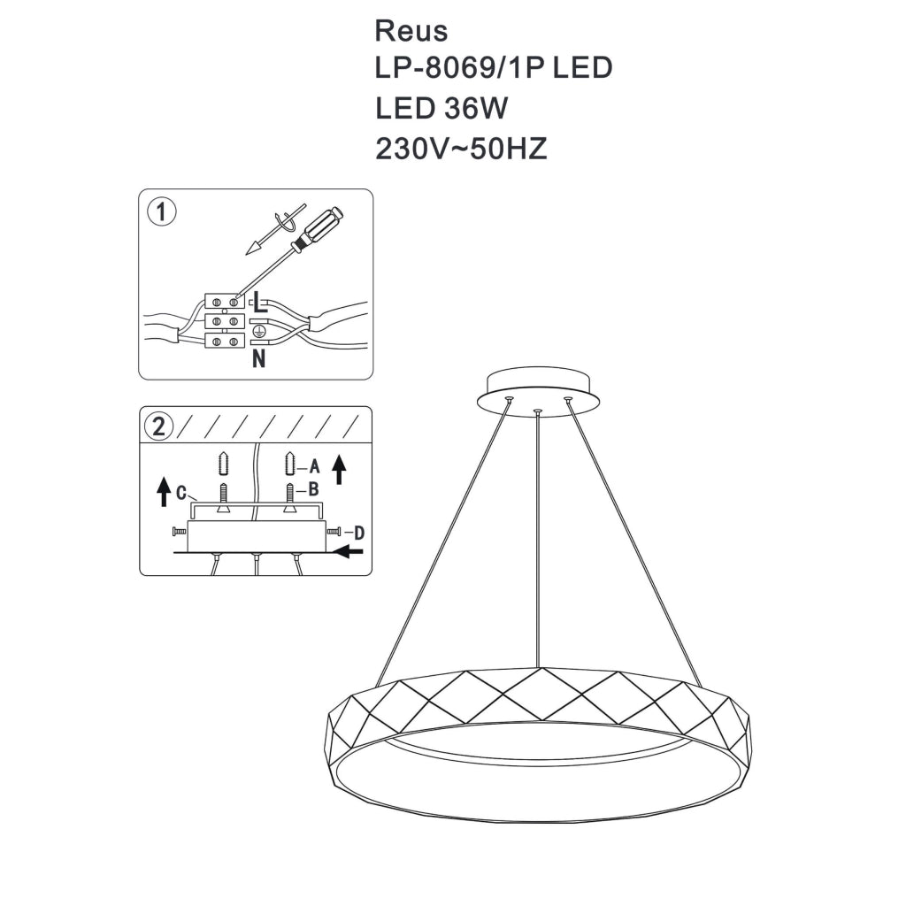 Lampada a sospensione Reus LED 36W Ø60 ottone Light Prestige