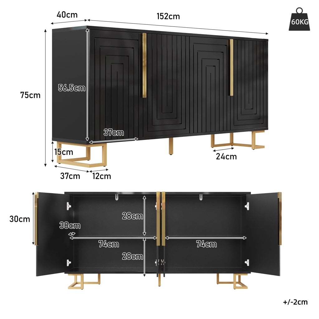 SIDEBOARD 152x40x75 cm Nero in MDF con 2 ante