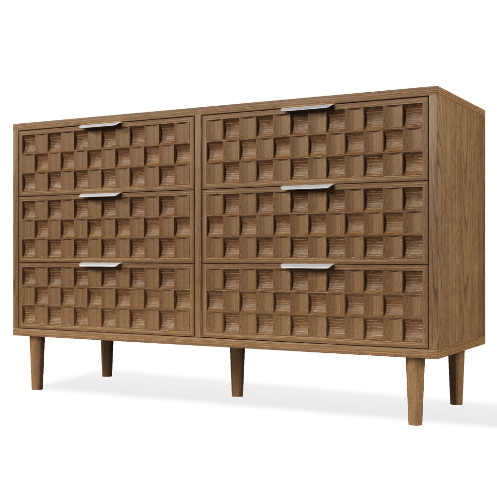 Credenza e madia con 6 cassetti; stile rétro; per soggiorno e ingresso; in MDF effetto rovere; 120 × 37 × 77 cm