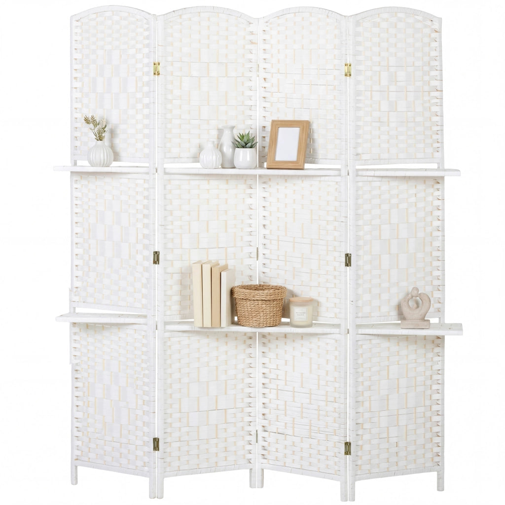 Paravento Divisorio 4 Pannelli con 2 Ripiani ¨C Xylo ¨C Legno Pieghevole 160x170 cm
