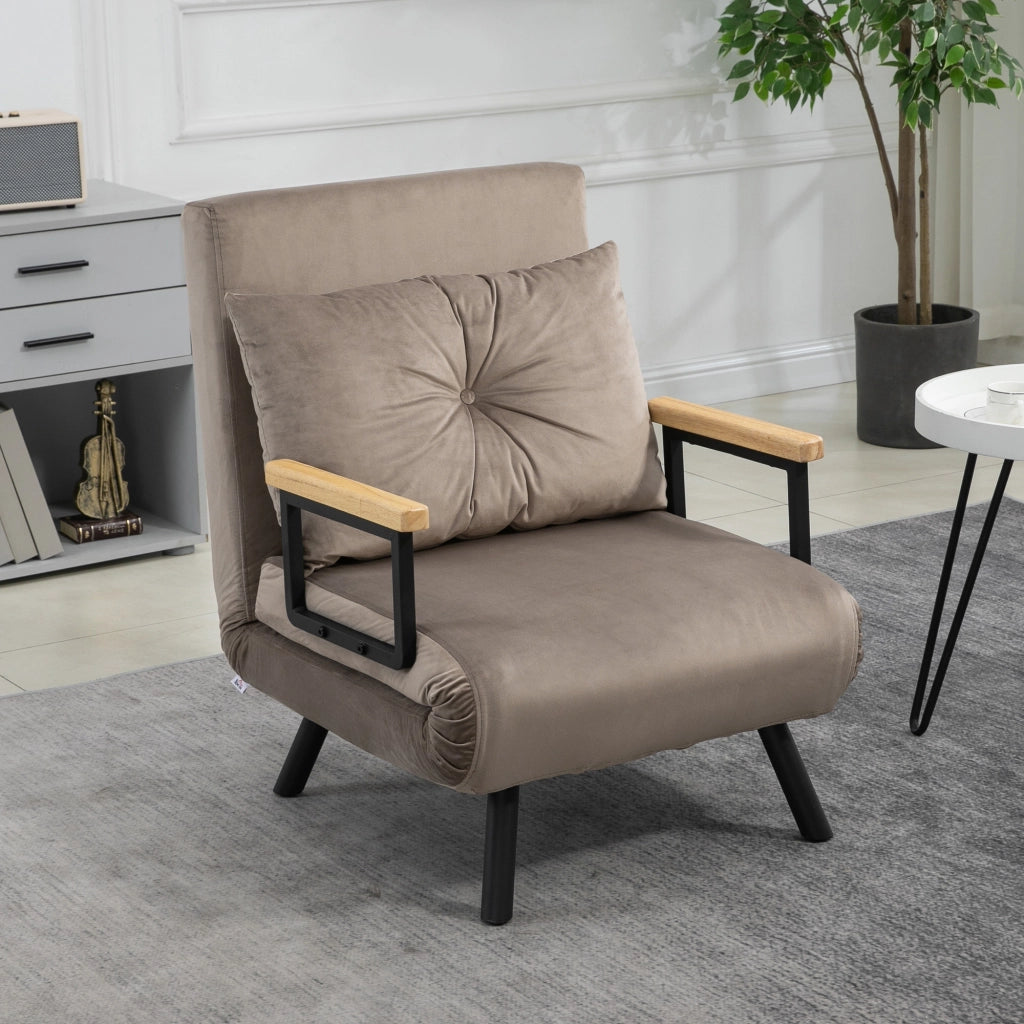 Poltrona Letto Imbottita 3 in 1 con Schienale Reclinabile in 5 Posizioni e Cuscino, 63x73x81 cm, Grigio