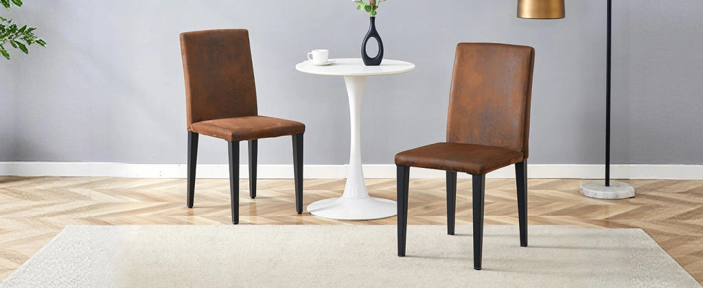 [Set di 2 sedie da pranzo minimaliste] Stile europeo con tessuto intrecciato marrone: tessuto tecnico marrone scuro + gambe in metallo nero. Si adatta