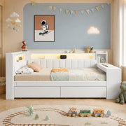 Daybed imbottito 90x200 cm con USB; LED; scrivania e 2 cassetti; bianco