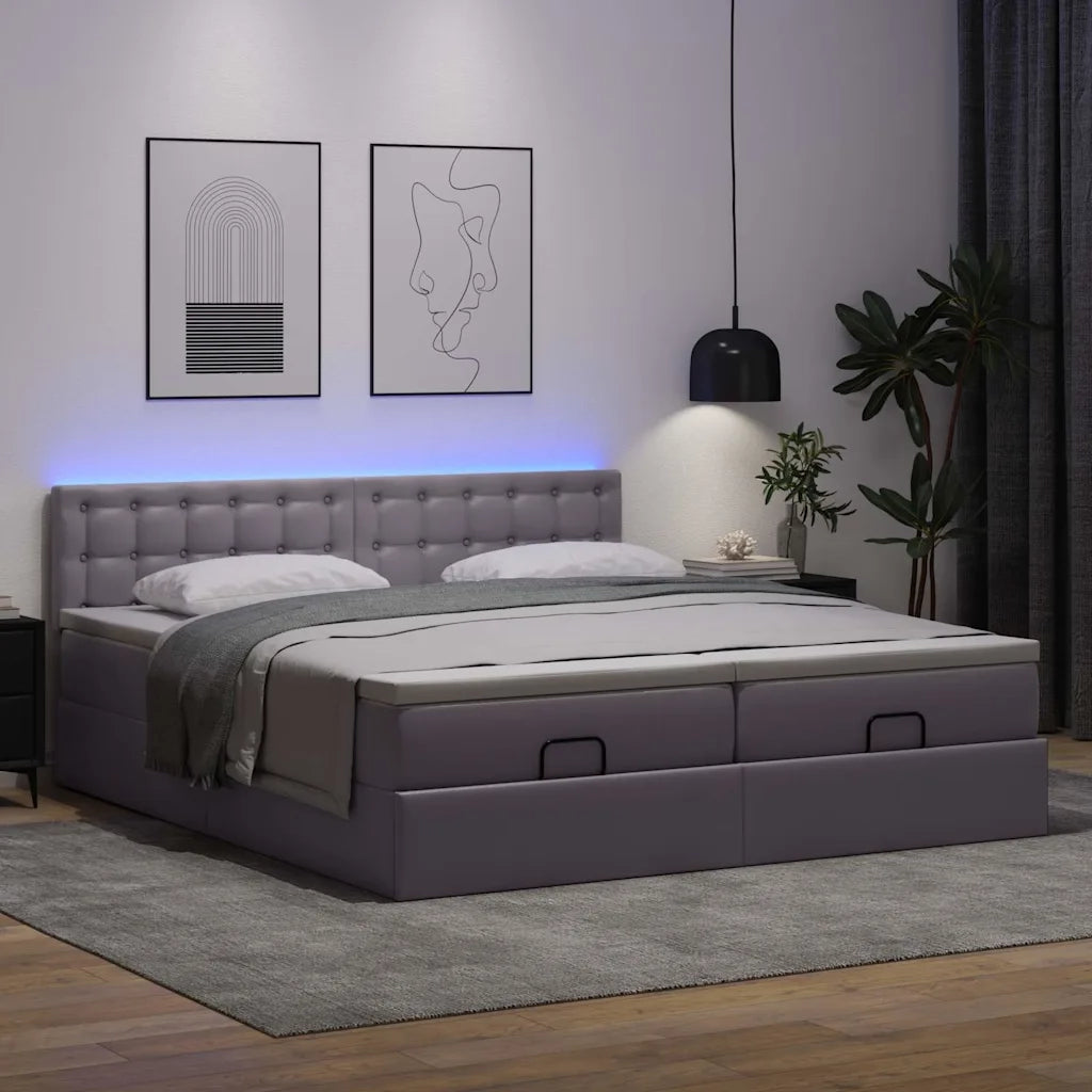 Pouf Letto con Materassi e LED Grigio 160x200cm Similpelle