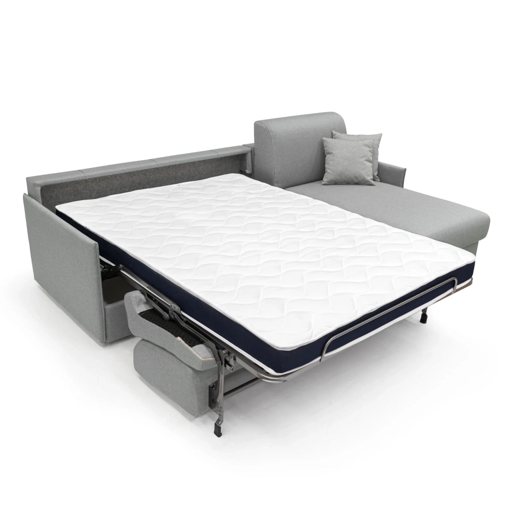 Evans Divano letto angolare con penisola in morbido tessuto impermeabile T13 252 cm Sinistro (mat. 140x197)  grigio