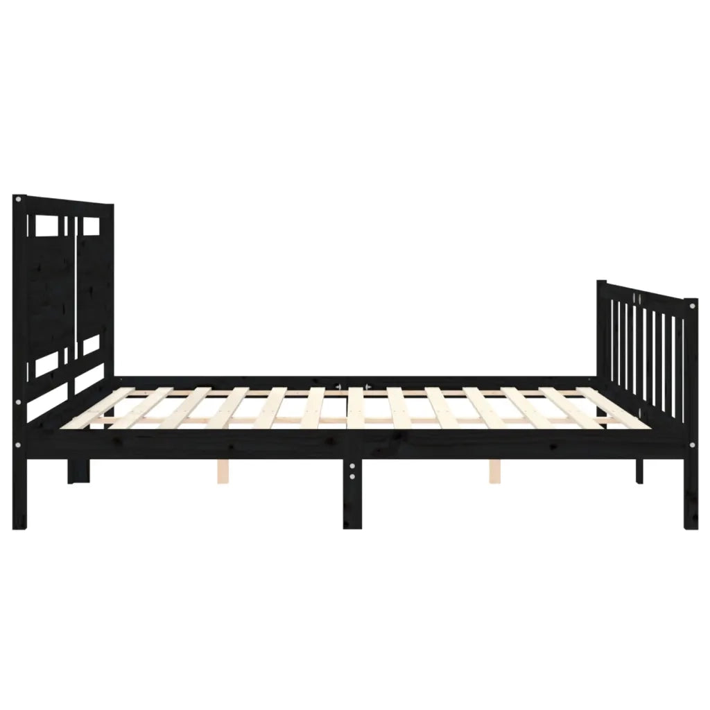 Giroletto con Testiera-Struttura Letto con testiera Nero 200x200 cm in Legno Massello 268548