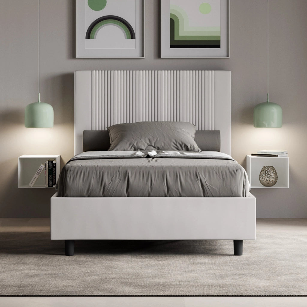 BS COM Letto una piazza e mezza con rete imbottito 120x190 similpelle bianco