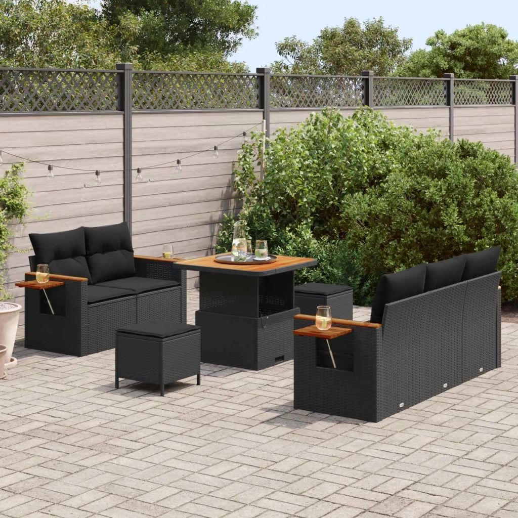 Set Divano da Giardino con cuscino 10 pcs Nero polyrattan