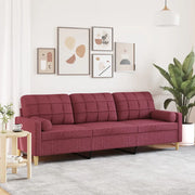 Divano a 3 Posti con Cuscini-Sofa 3 Posti con Cuscini Rosso Vino 210 cm in Tessuto