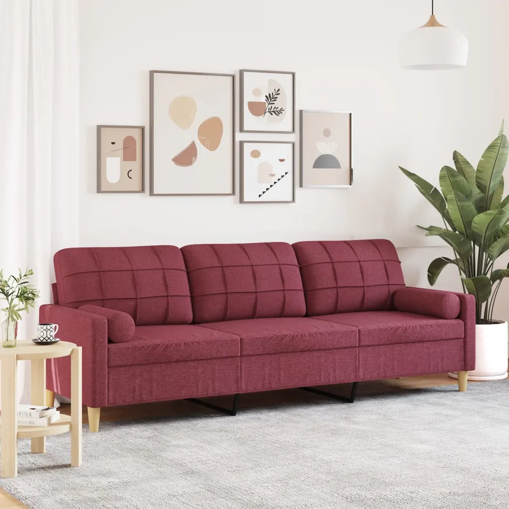 Divano a 3 Posti con Cuscini-Sofa 3 Posti con Cuscini Rosso Vino 210 cm in Tessuto