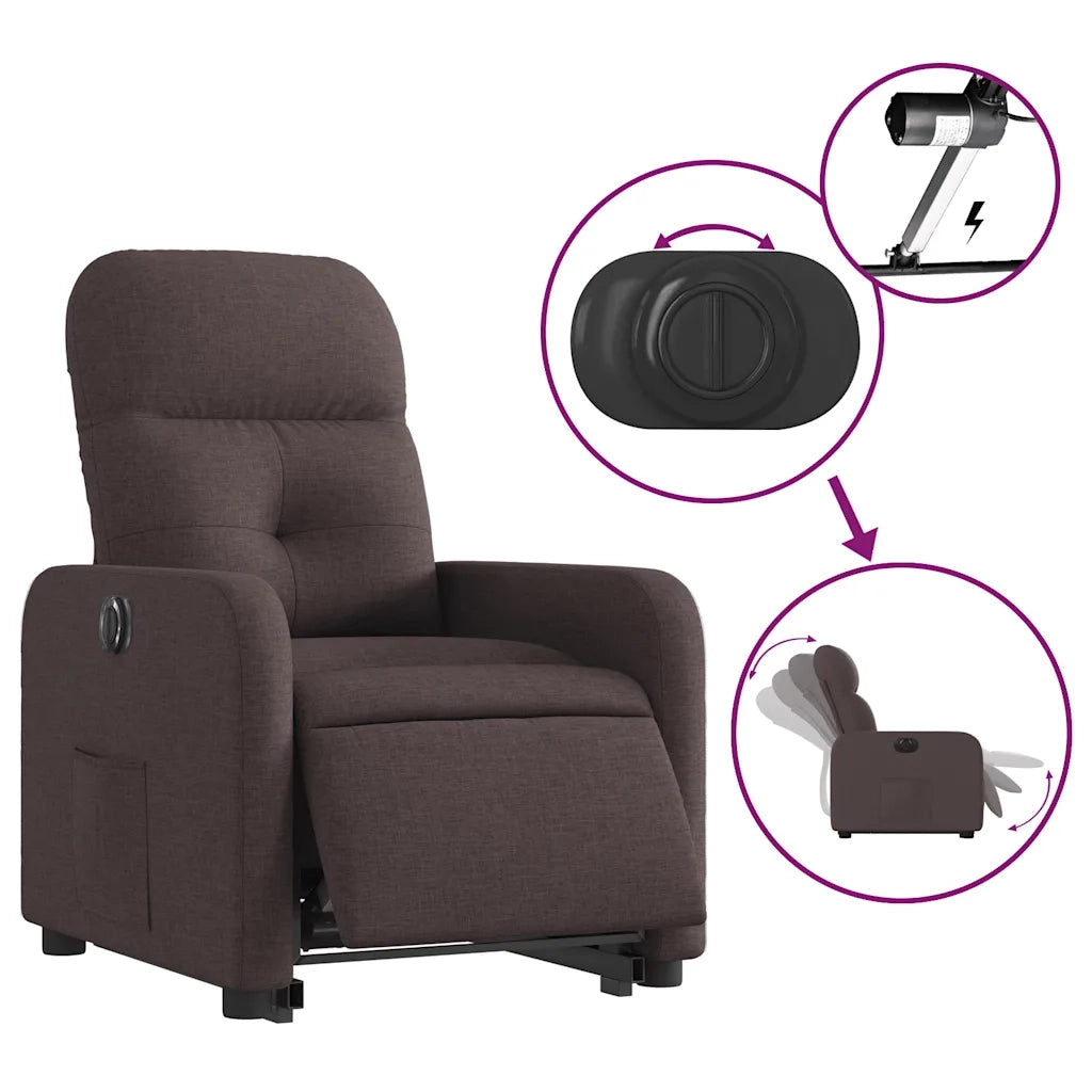 Poltrona | Sedia Relax Alzapersona Reclinante Elettrica Marrone Scuro Tessuto
