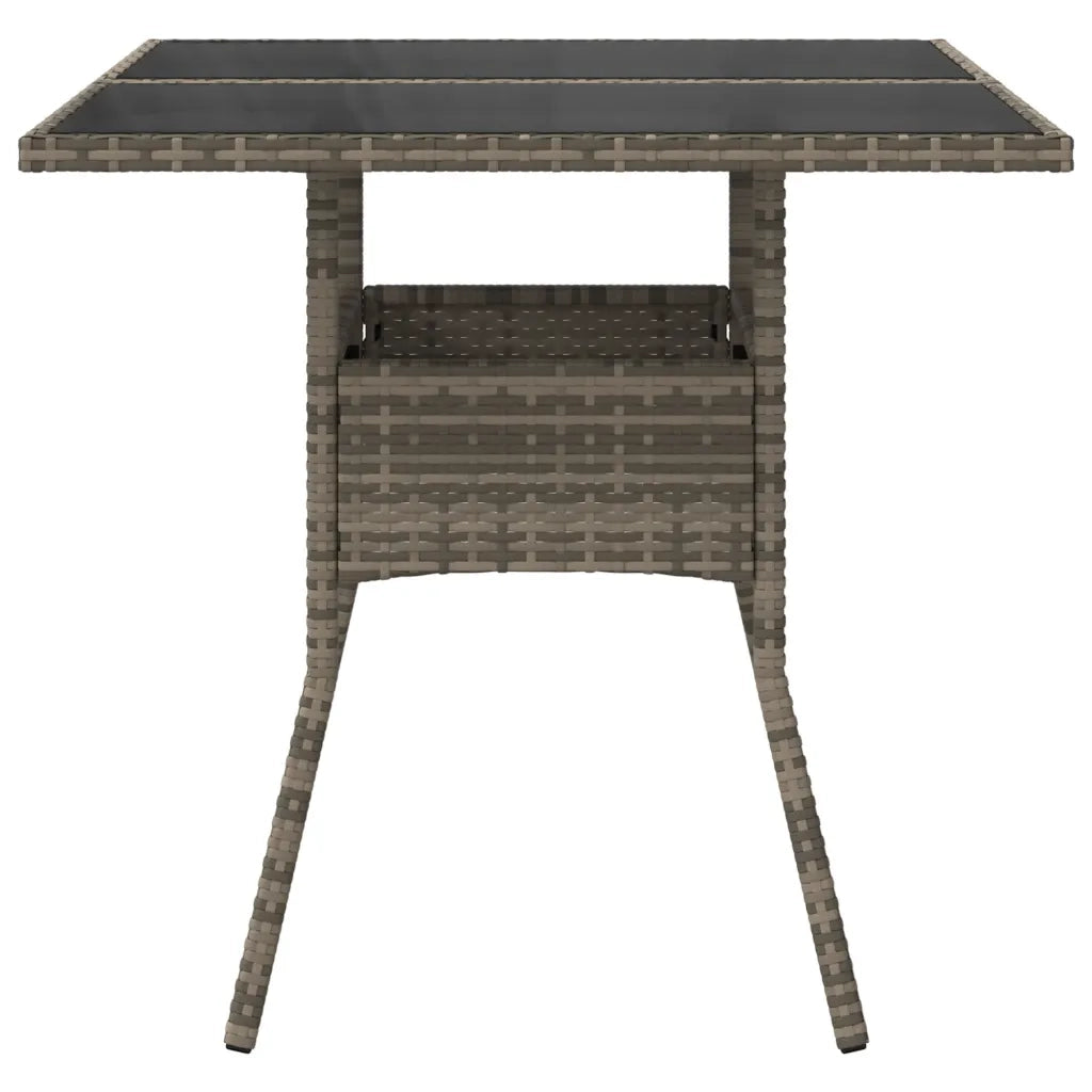 Tavolo da Giardino | Tavolino da esterno Piano in Vetro Grigio 80x80x75 cm Polyrattan
