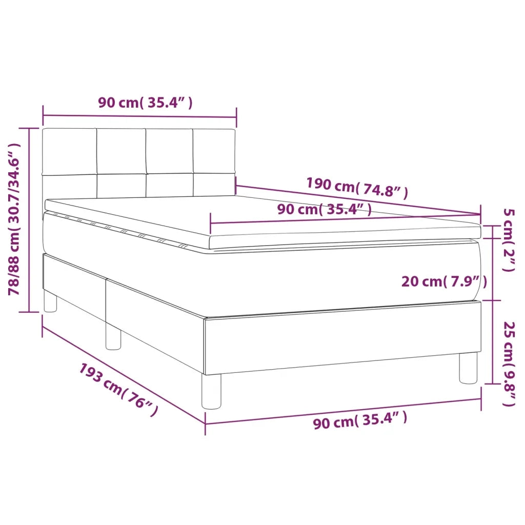 Letto singolo | Letto per adulti | Letto a Molle con Materasso e LED Nero 90x190 cm in Tessuto