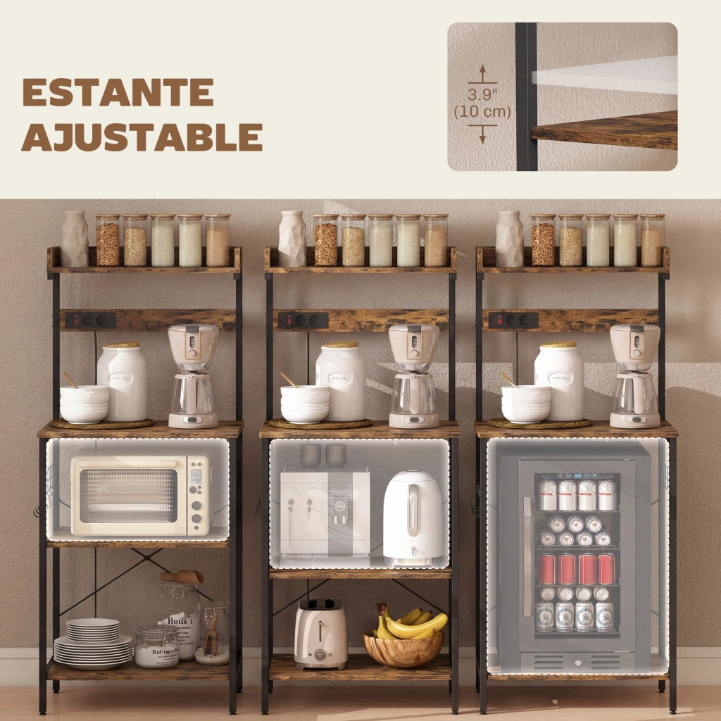 Scaffale Cucina con 2 Prese ¨C zephmum ¨C 60x42x137 cm Marrone Legno