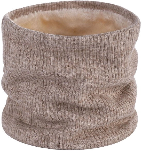 Nascondino per il collo, sciarpa calda invernale, impermeabile, collo di pelliccia elastica, imbottitura soffice e morbida a maglia, 21*24cm, Beige