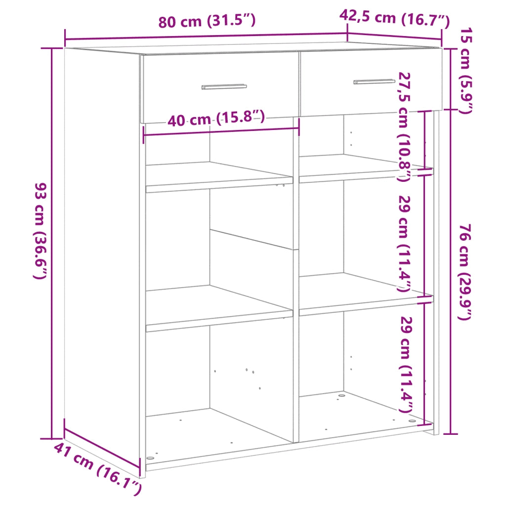 Credenza | Madia | Buffet da pranzo | Armadio da pranzo Grigio Cemento 80x42,5x93 cm in Legno Multistrato