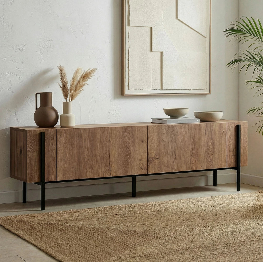 Porta TV in legno "Nexus" - 180 x 30 x 45 cm - Kafkas Oak / Nero