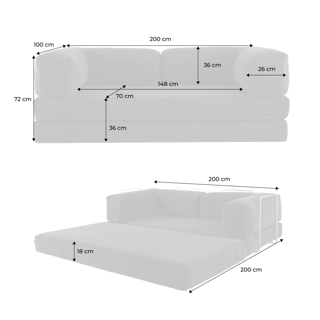 Divano letto futon in velluto a coste e struttura cromata, antracite