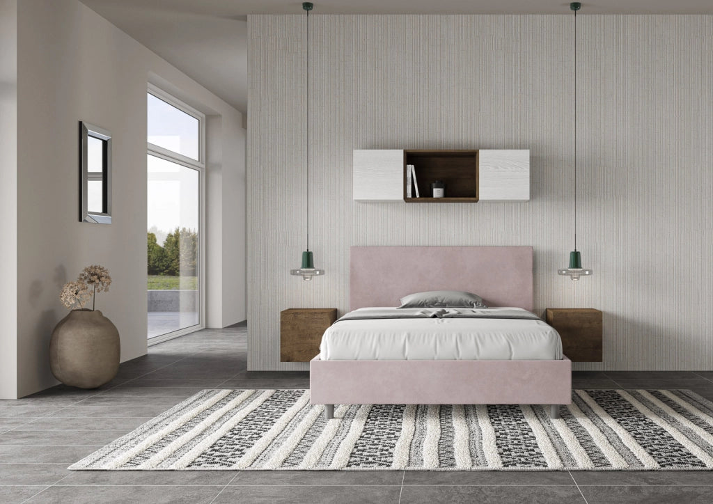 BS COM Letto una piazza e mezza con rete imbottito 130x200 microfibra glicine