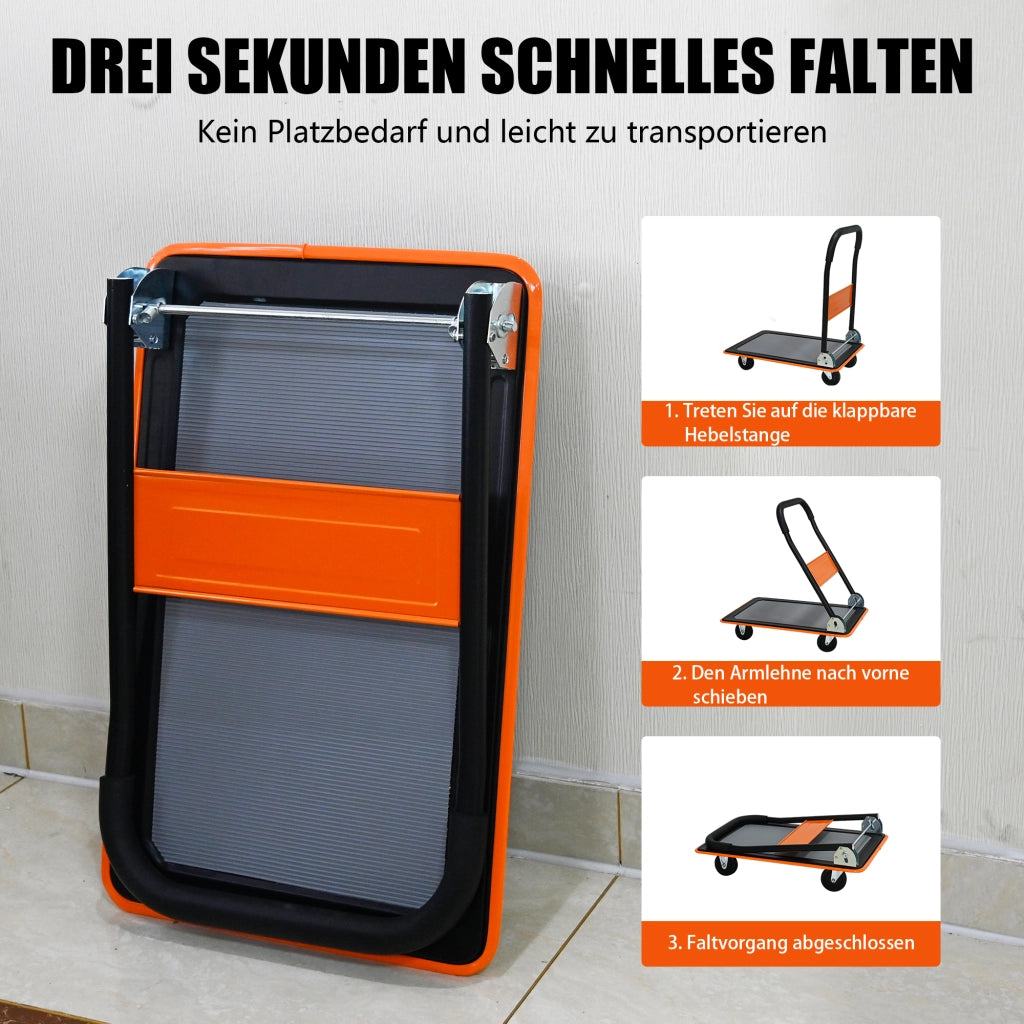 Carrello a piattaforma, portata utile 150 kg, carrello manuale a piattaforma, ruote piroettanti a 360 gradi, pieghevole per carico e stoccaggio, magaz