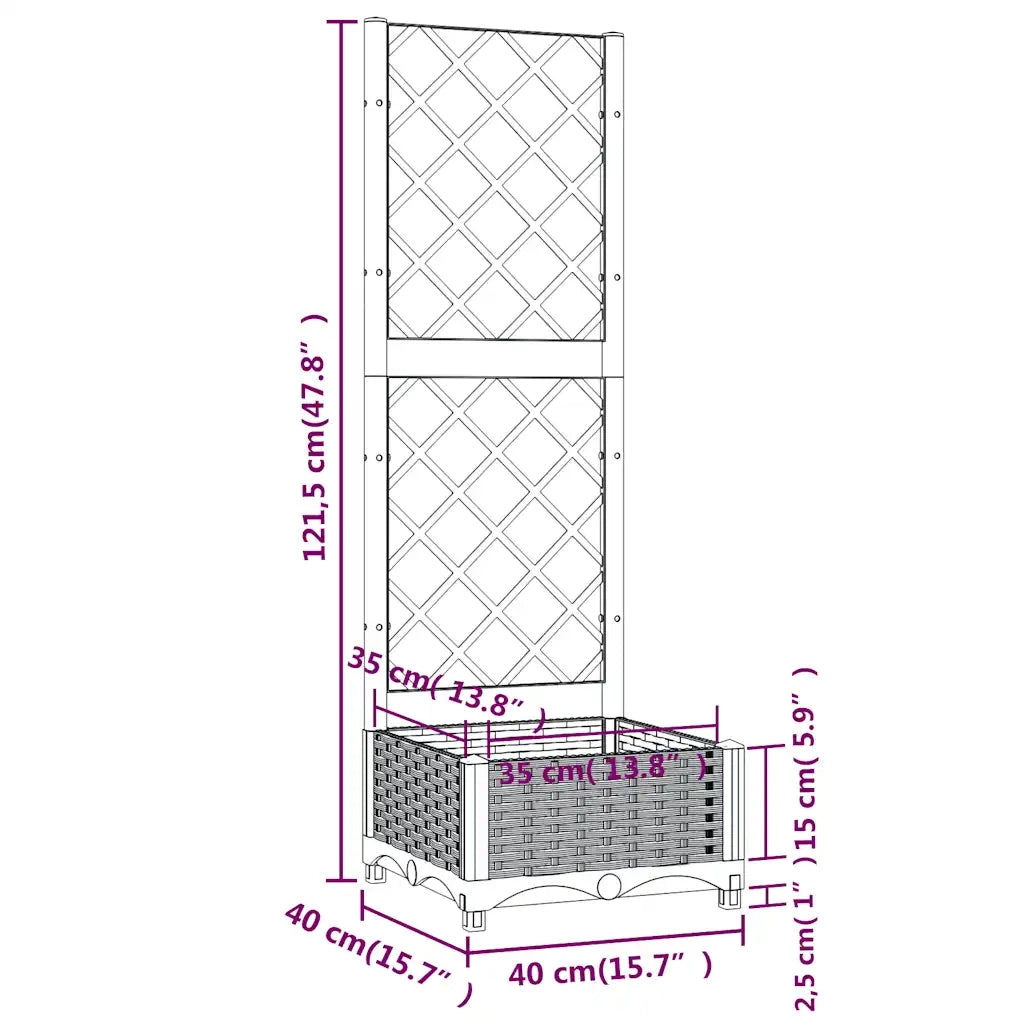 Fioriera da giardino con traliccio-Vaso da Esterno-Vaso con Griglia blu grigio 40x40x121,5 cm PP