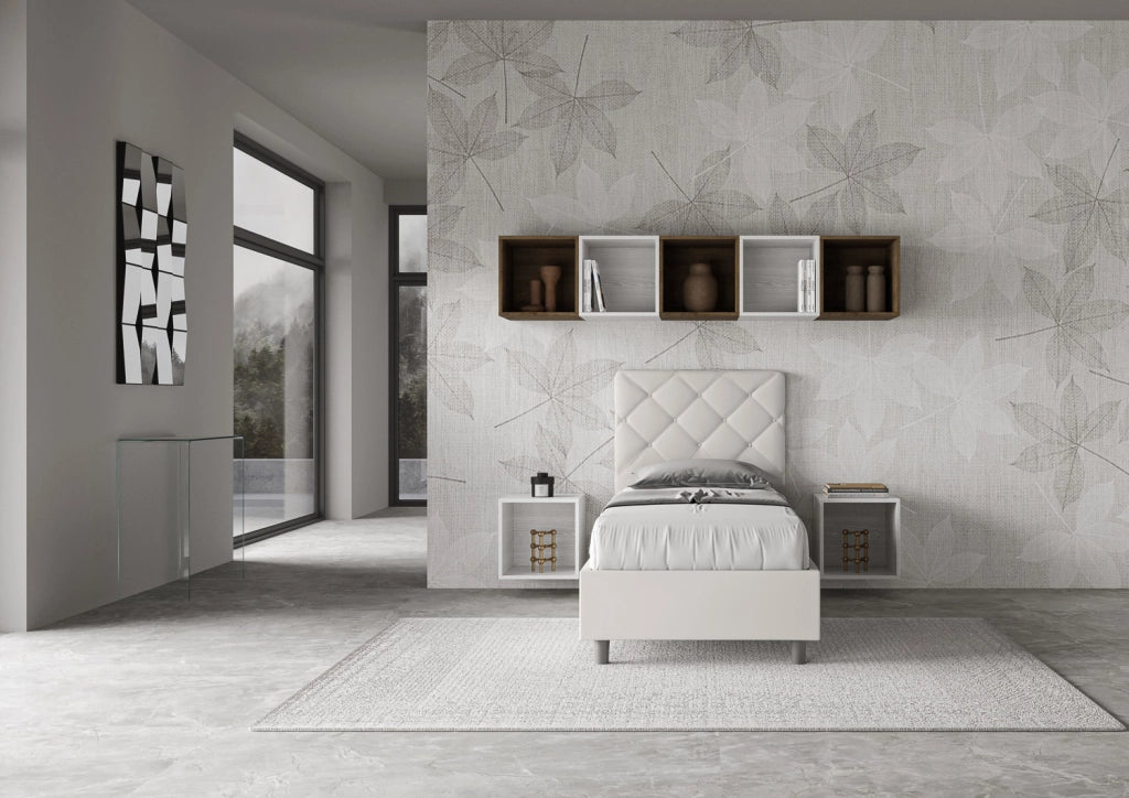 BS COM Letto singolo con rete imbottito 80x210 similpelle bianco