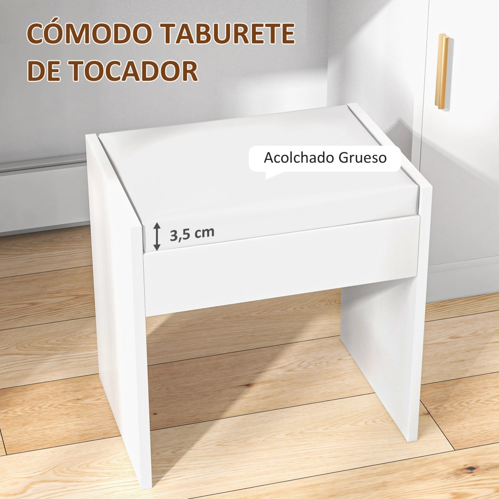 Cassettiera con specchio LED e sgabello ¨C Xylo ¨C bianco con cassetti e ripiani