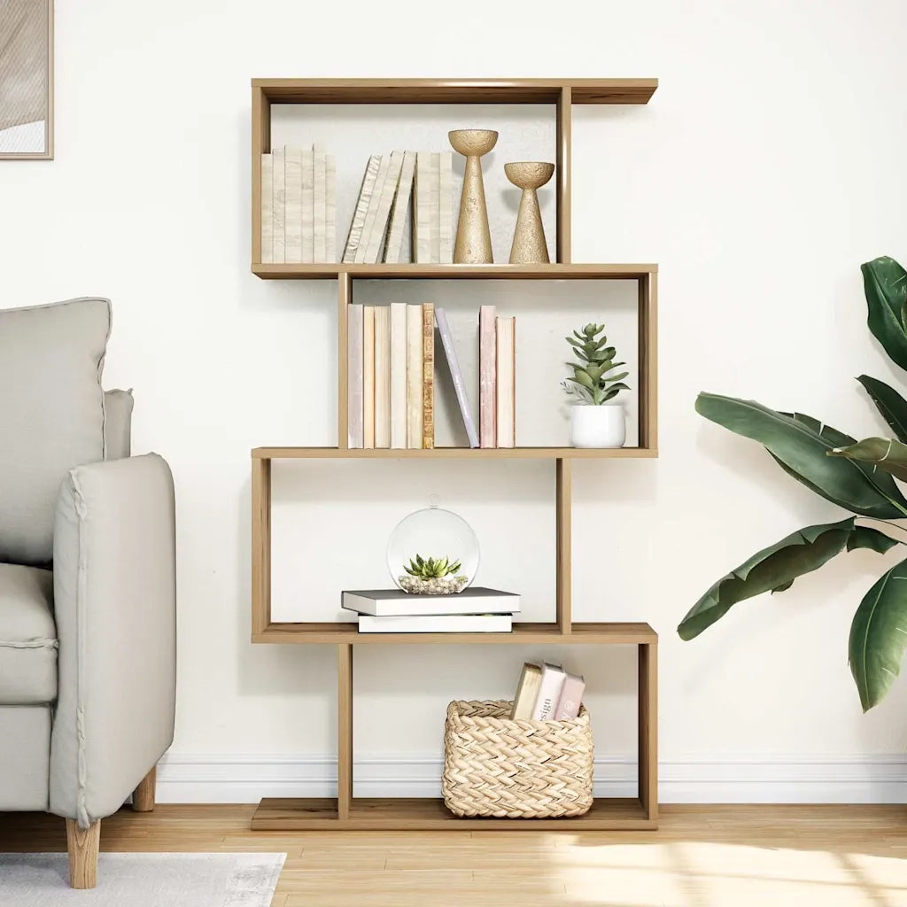 Libreria 4 Ripiani-Scaffale per Libri-Mobile di Stoccaggio Rovere Artigianale 70x24x129 cm Truciolato