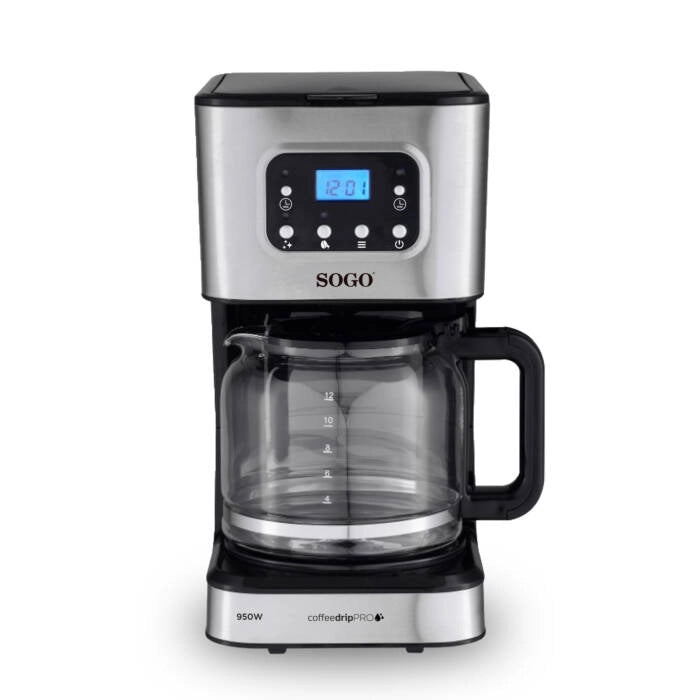 Macchina caffè americano 12 tazze 950W con timer 24h, filtro riutilizzabile e caraffa vetro 1,5L - Sogo