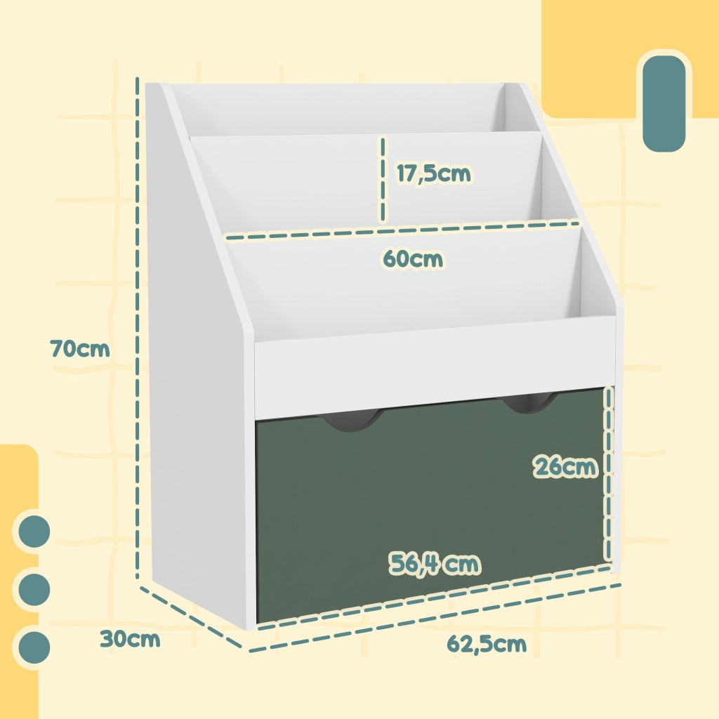 Libreria bambini con cassetto e 3 ripiani ¨C Minimal ¨C verde 62.5x30x70 cm
