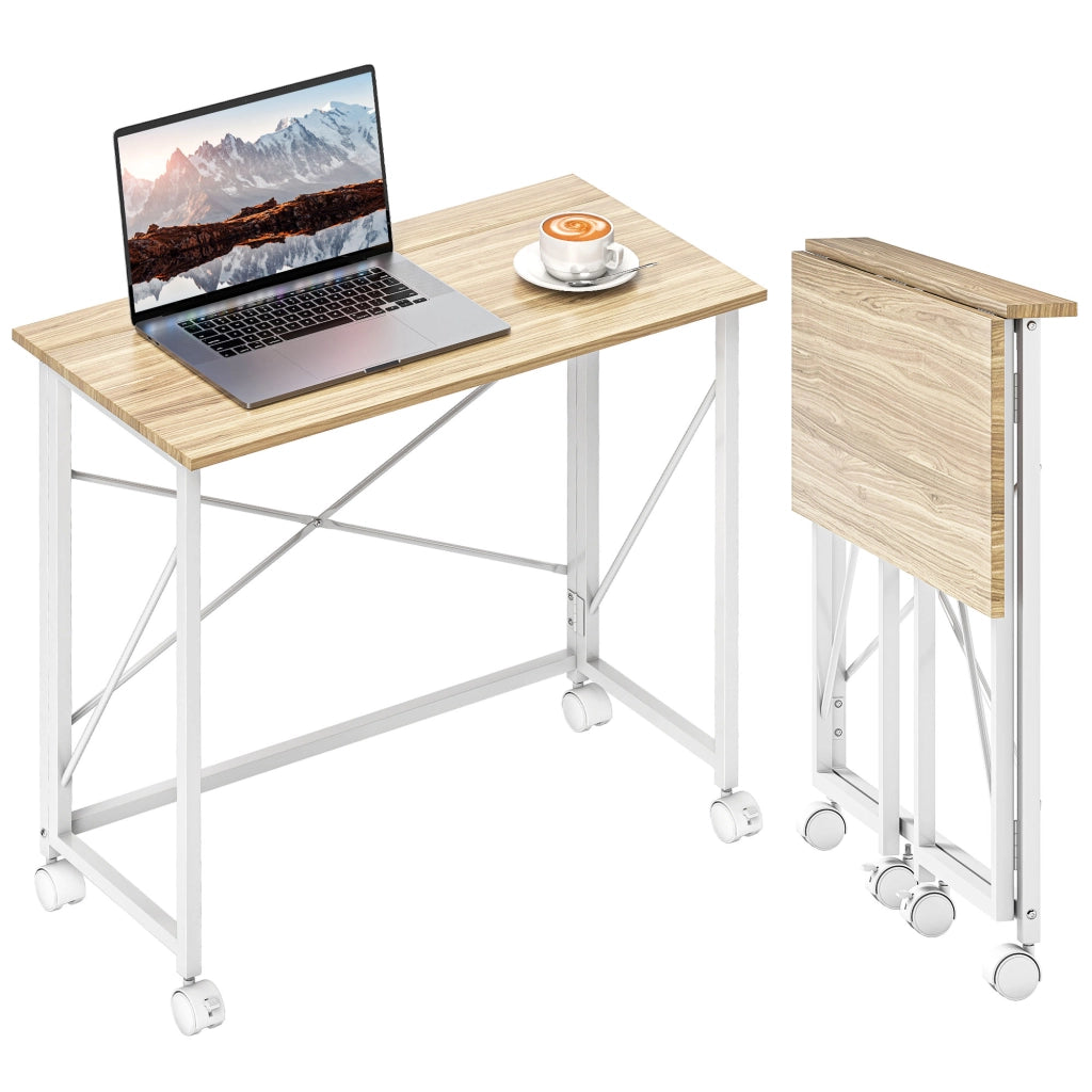 Scrivania pieghevole con ruote salvaspazio ¨C Xylo ¨C Acciaio MDF Naturale