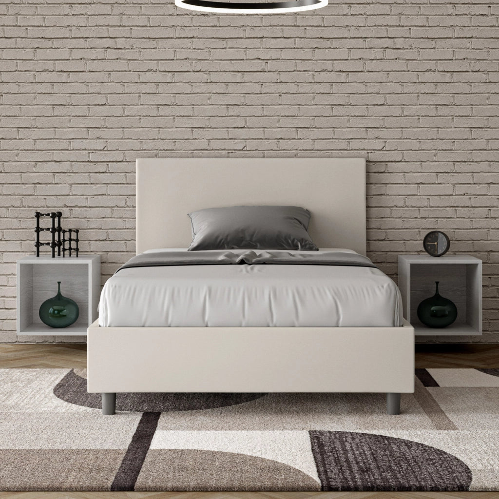 BS COM Letto una piazza e mezza contenitore imbottito 120x210 similpelle bianco