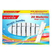 Set 20 Pezzi Mollette Appendiabiti Magic Jumbo Bianco Scatolate