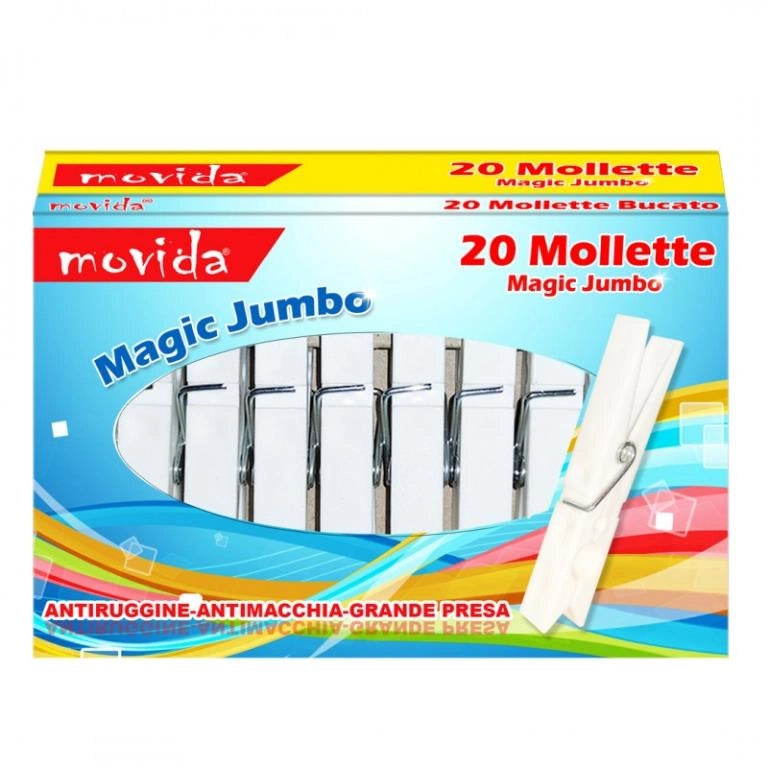 Set 20 Pezzi Mollette Appendiabiti Magic Jumbo Bianco Scatolate