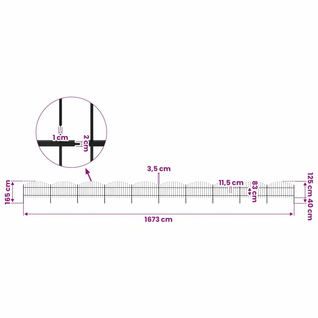 Recinzione da Giardino con Punta a Lancia in Acciaio 1673x125 cm Nero 277730