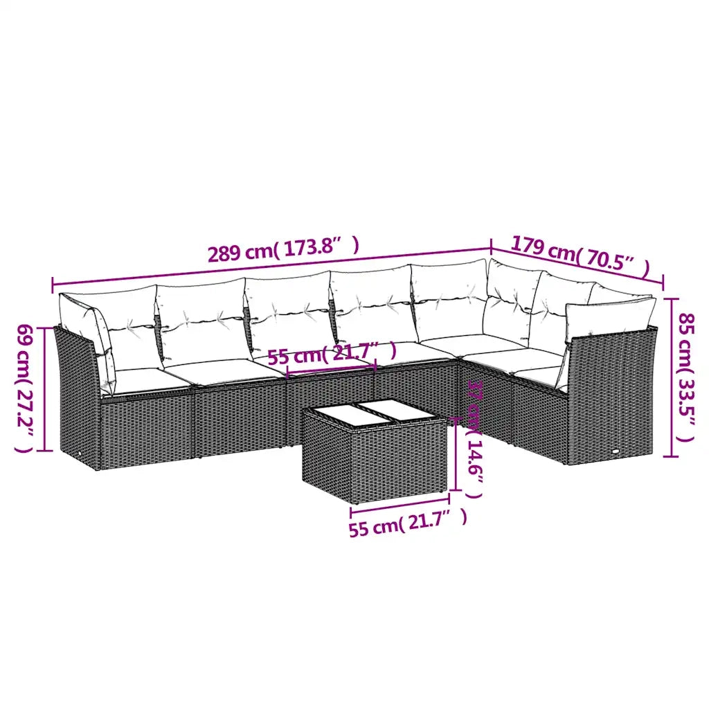 Set Divani da Giardino 8 pz con Cuscini Marrone in Polyrattan 3249592