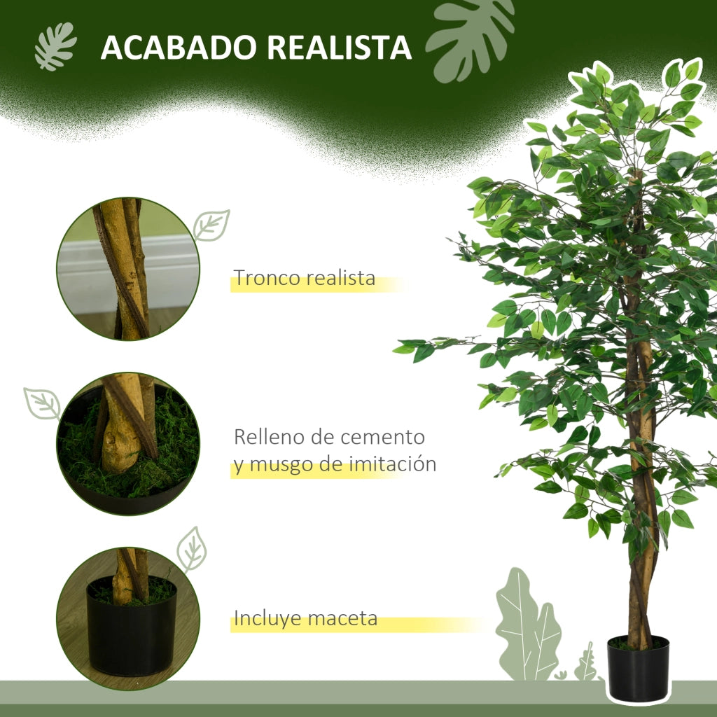 Pianta Artificiale Ficus con Tronco Naturale ¨C zephmum ¨C Verde 150 cm