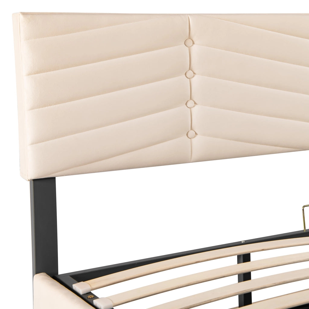 DESMIU Letto Contenitore Letto Matrimoniale con Testiera Regolabile, Vano Idraulico, 160 × 200 cm, senza materasso, Beige