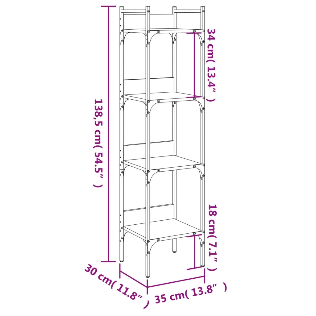 Libreria 4 Ripiani Rovere Marrone 35x30x138,5 Legno Multistrato 838852