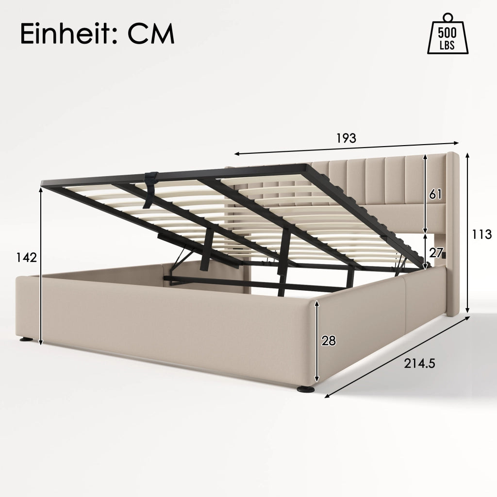 letto imbottito lino beige 180x200 cm
